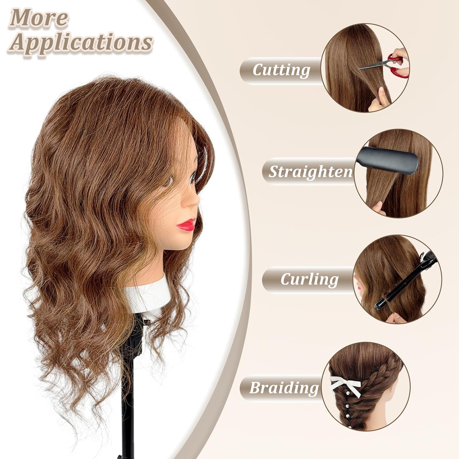 Mannequin Head with 100% Real Human Hair 20-22" Cosmetology Mannequin Head to Practice Hairstyles Bleaching Training Learning Head for Hairdresser With Free Clamp Holder (Brown-W25)