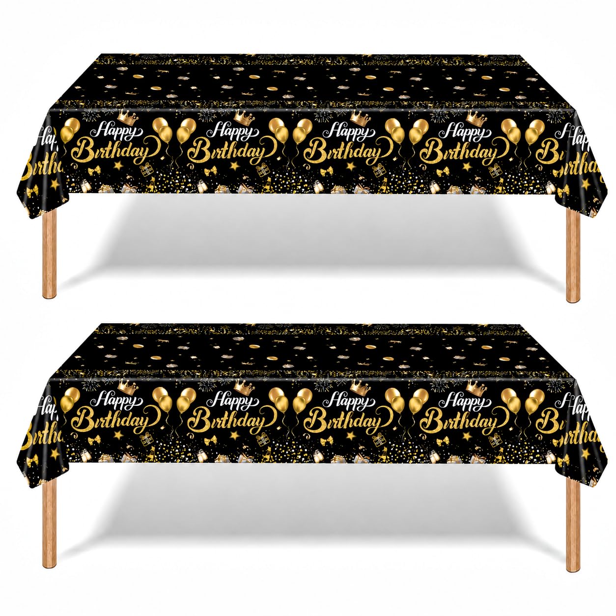 YESAH Black Gold Birthday Tablecloth 137x274cm Party Plastic Table Cover