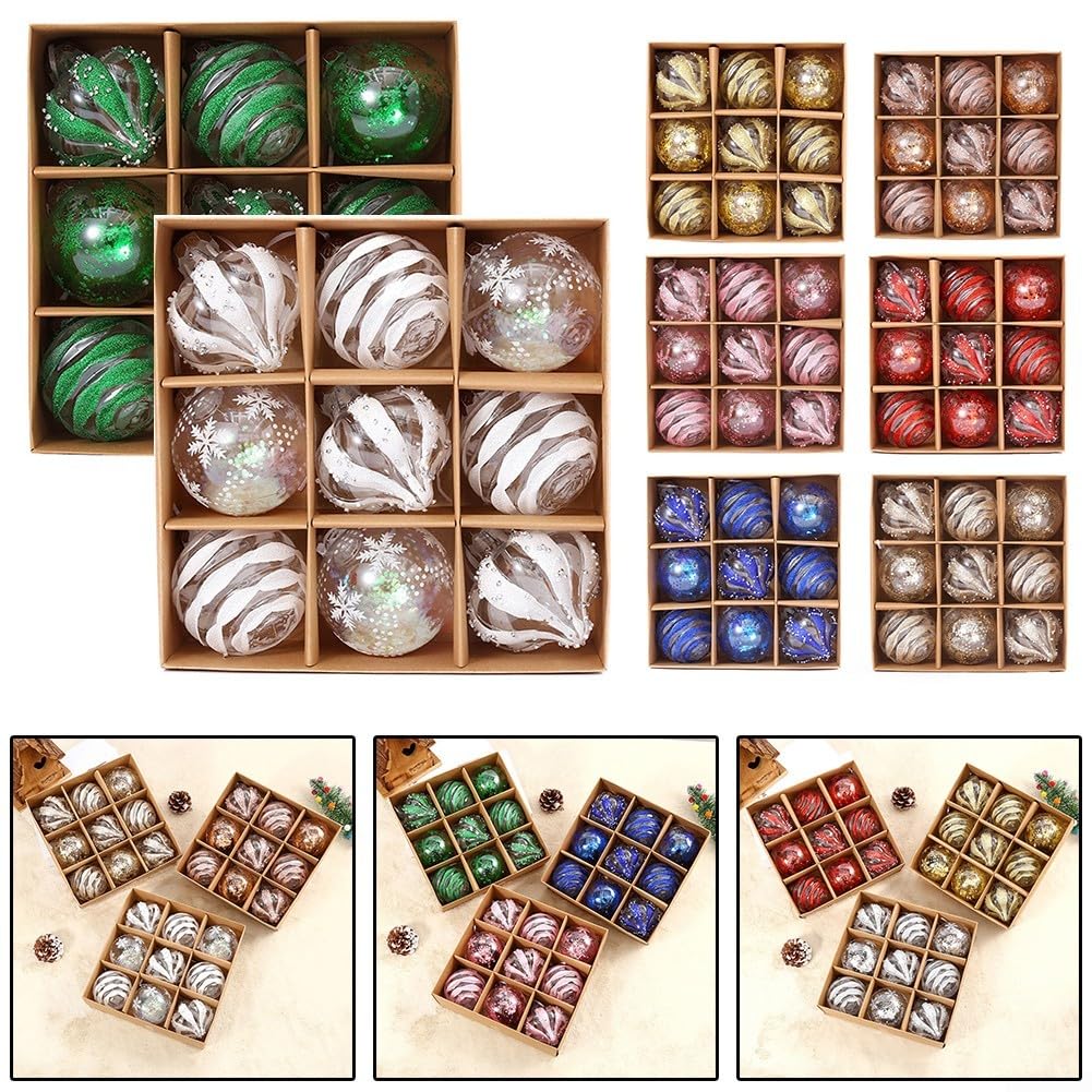9 Bolas Decorativas navideñas, Adornos de Cristal Colgantes de 8 cm, Adornos Transparentes con Purpurina, decoración para Fiestas navideñas y Festivales (Verde)