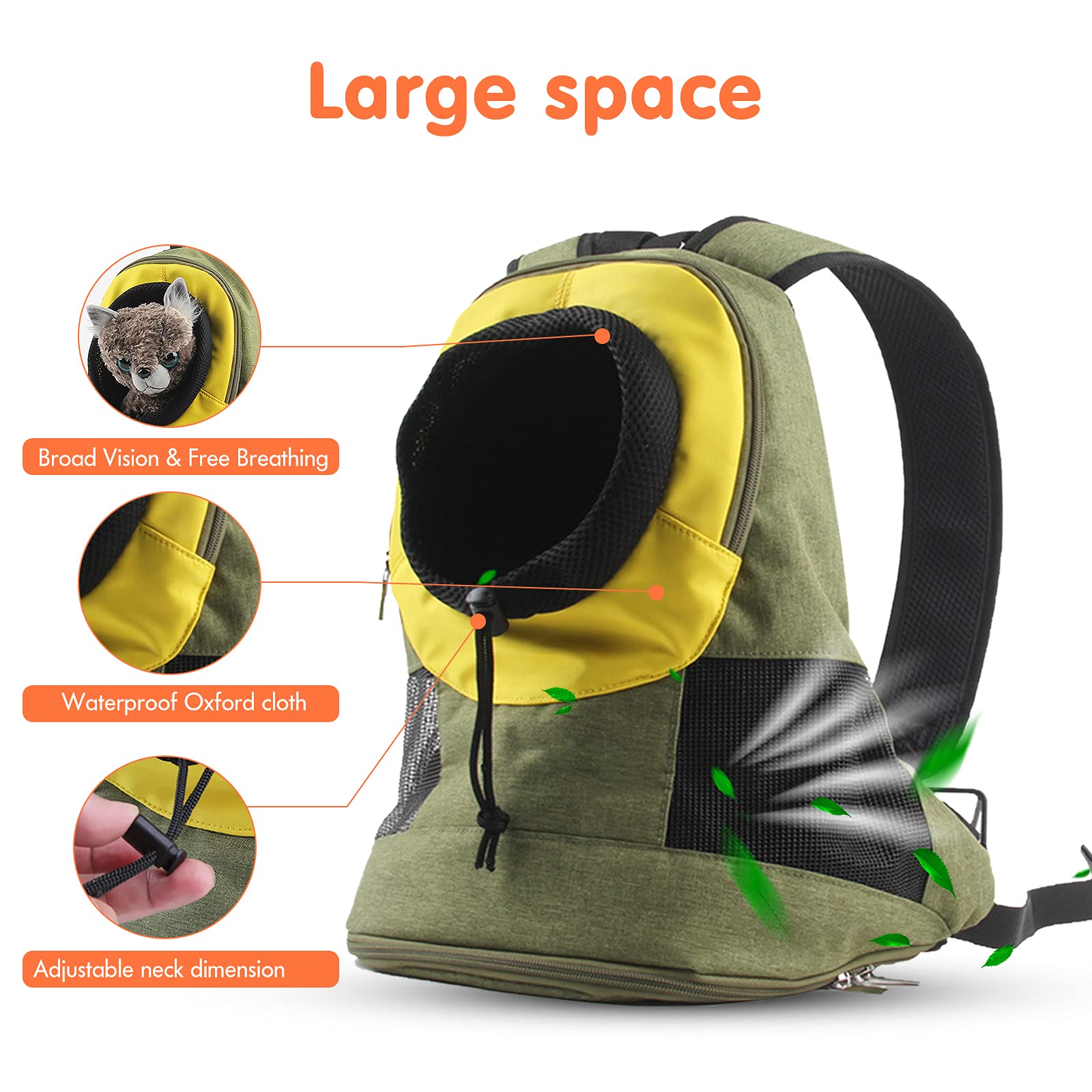PETCUTE Zaino Porta Cane,Traspirante Zaino per Animali Domestici,Zaino per Cani a Doppia Spalla con Pad Rimovibile,Testa Fuori Borsa per Cani con Tracolla Regolabile e Cordoncino