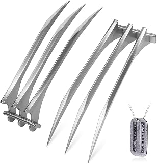 Wolf Claws,Claws for Wolverine Cosplay Costume,Halloween Accessories - Plastic Anti-Break Claws - Set of 2 - with Necklace Silver