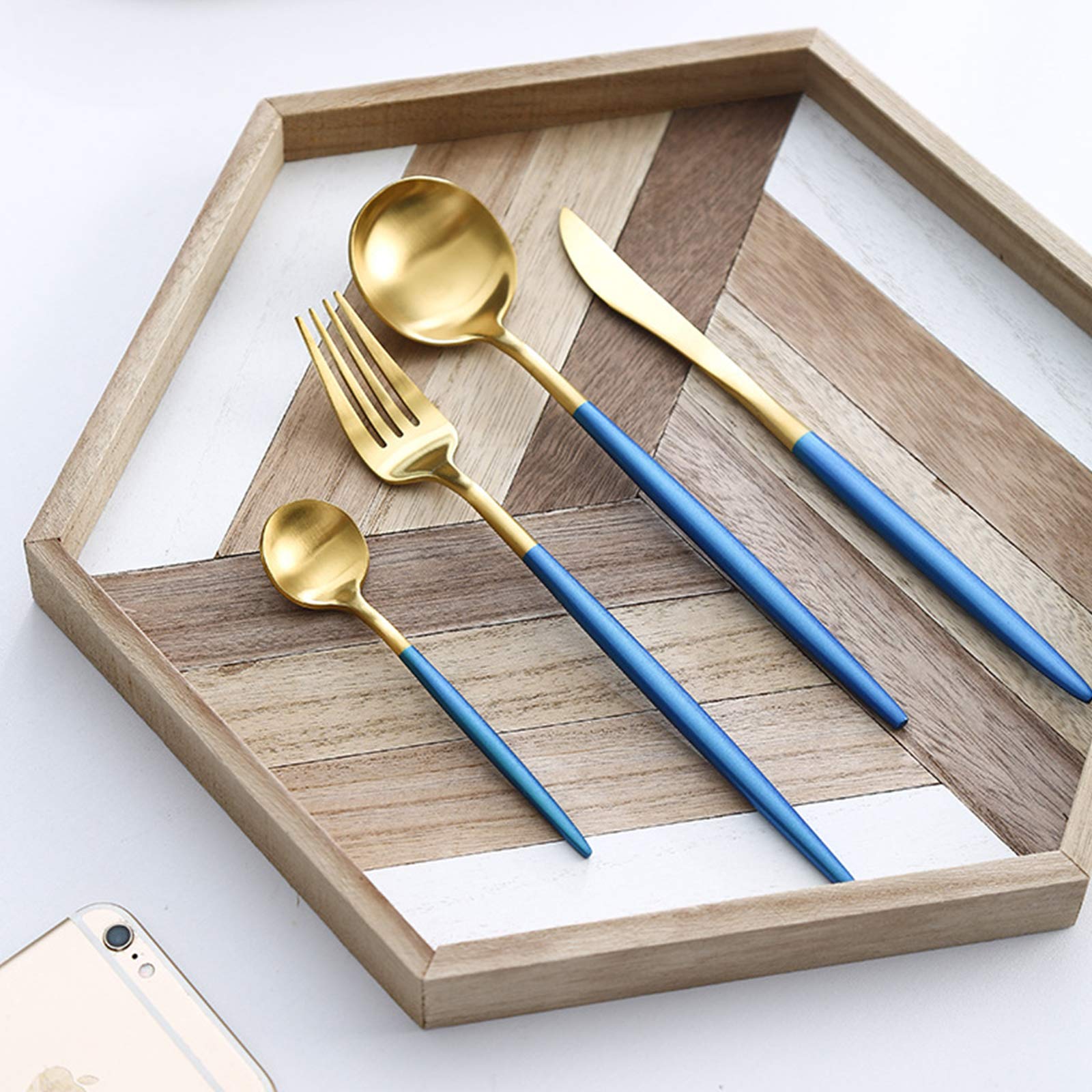 rismart Acero Inoxidable 24 Piezas De Cuberteria Utensilios Cubiertos Vajilla Incluso Mesa Cuchillo, Cucharas de Café, Tenedores Oro Azul