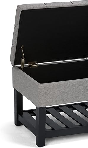 Miniatura 7 de SIMPLIHOME Saxon - Banco otomano rectangular de transición de 43 pulgadas de ancho en tela de aspecto de lino gris paloma, montado para la sala de