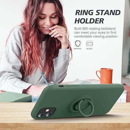 Miniatura 2 de HAVVA Compatible con iPhone 11, silicona y anillo de soporte de la serie forro de microfibra suave antiarañazos, funda protectora de cuerpo completo