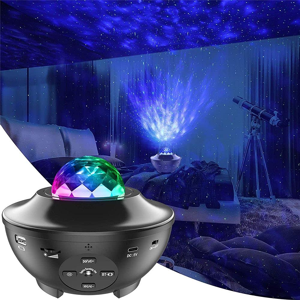 Starry Sky Projector Night Light 2 in 1 Starry Sky and Sea-Like Projector with Remote Control 10 Colors Music Bluetooth Projector Lamp Suitable for Gifts Decoration Weddings Anniversaries