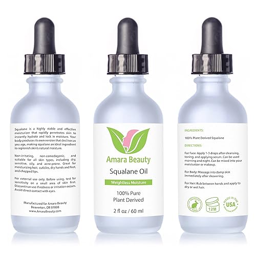 Miniatura 6 de Amara Beauty Aceite hidratante de escualano con escualano 100% puro derivado de plantas para cara, cuerpo, piel y cabello, aceite facial de 2 onzas