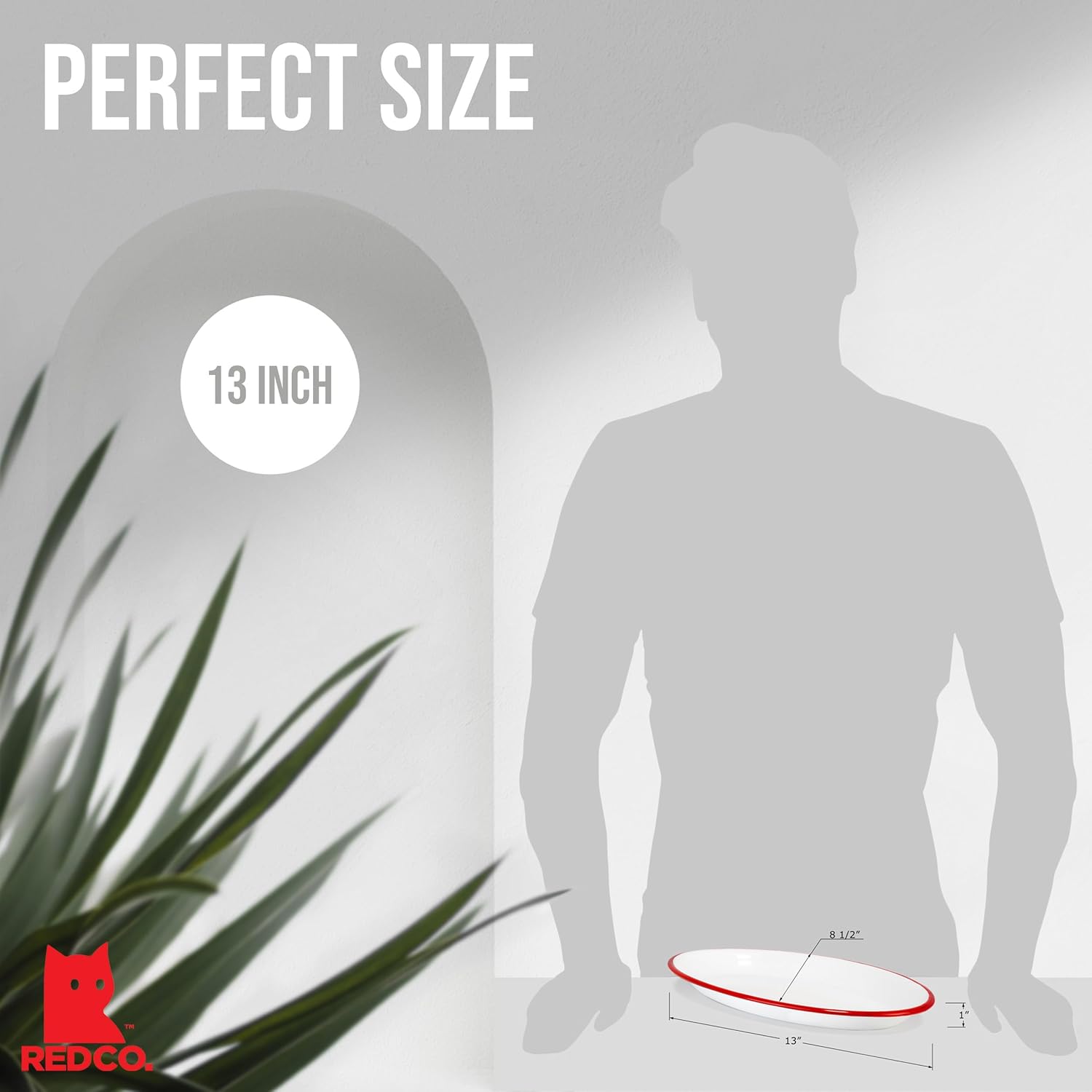 Red Co. Set of 4 Enamelware Metal Classic 13" Serving Oval Tray Platter, Solid White/Red Rim - Image 6