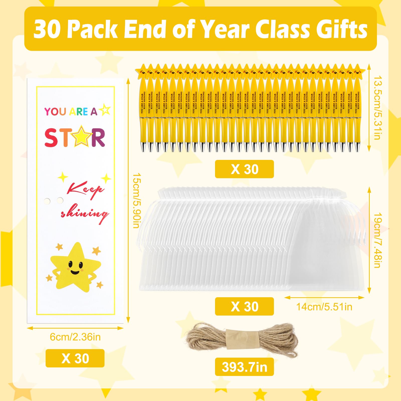 30 Confezioni di Regali di Fine Anno per Bambini, Regali di Fine Classe per 30 Bambini, Penne e Carte Motivazionali per Alunni e Sacchetti Regalo - Regalo di Classe dall'Insegnante agli Studenti, per