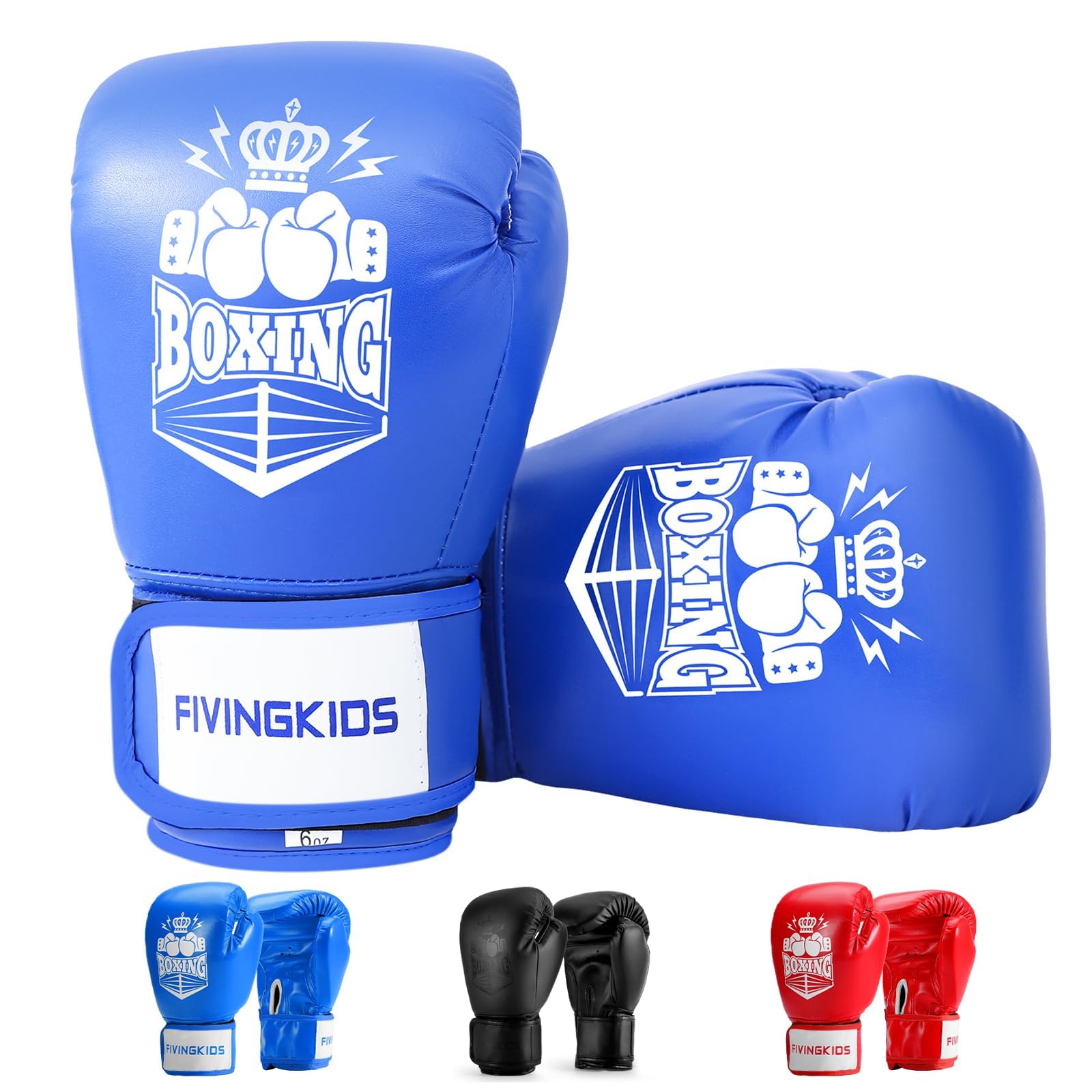 FIVING Kinder Boxhandschuhe für Jungen und Mädchen,Jugendboxen Trainingshandschuhe für Kinder 3-15,Kinder Sparring Boxhandschuhe für Boxsack, Kickboxen, Muay Thai, MMA (Blau und Weiß, 4oz)