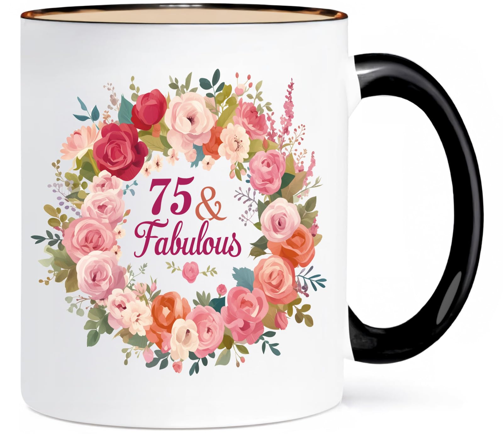 ONRRI 75th Birthday Mug - Thoughtful Gift for 75-Year-Old Women or Men - Double-Sided Print, Microwave Safe, Includes Greeting Card, Fabulous -