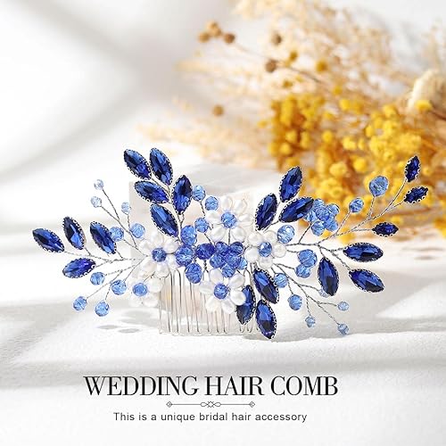 Miniatura 3 de JONKY Peine para el pelo de cristal nupcial con diamantes de imitación, pieza de pelo floral con perlas laterales, accesorios para el cabello de