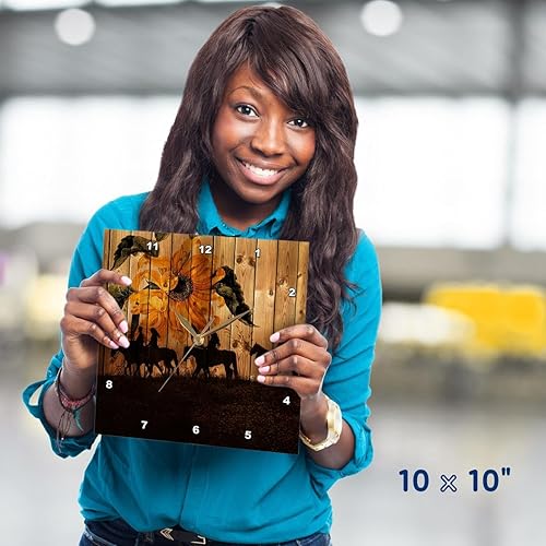 Miniatura 6 de 3D Rose 3dRose - Siluetas de vaquera occidental contra madera de granero con un girasol y prado vintage, reloj de pared, 10 pulgadas (DPP_150190_1)