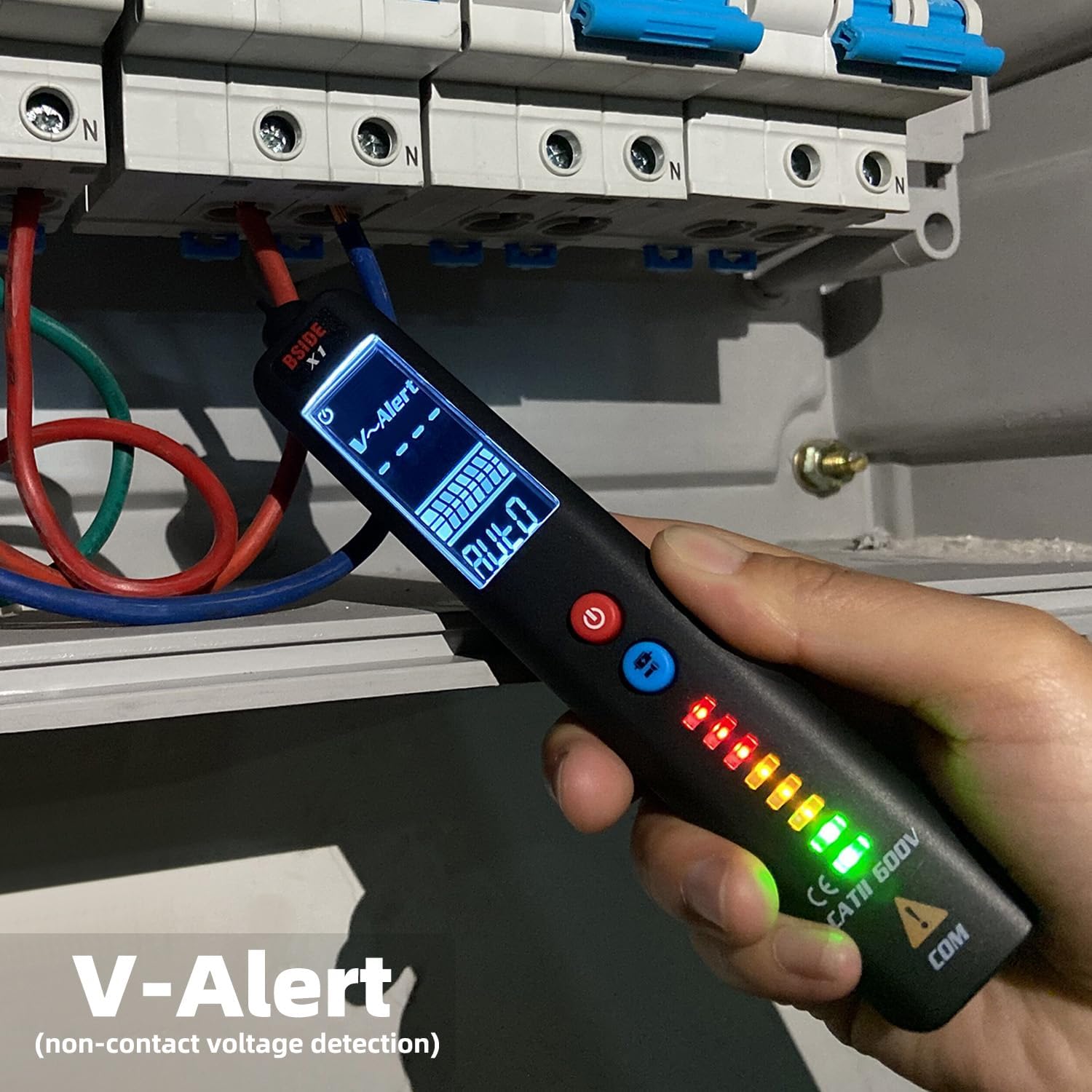 BSIDE Rilevatore di Tensione NCV con LCD EBTN Multimetro Automatico a Penna Display a 3 Risultati e 8 LEDs Sensibilità Regolabile Tester di Tensione AC DC Ohm Hz Fili Filo vivo con Torcia