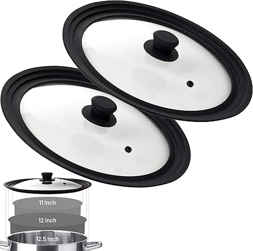 Bezrat Tapa universal para sartenes y ollas, vidrio templado con cubierta de silicona (11, 12, 12.5 pulgadas, paquete de 2)