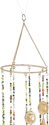 Miniatura 5 de Deco 79 Carillón de viento de metal con cuentas de vidrio y campanas de cono, 7 x 7 x 28 pulgadas, dorado