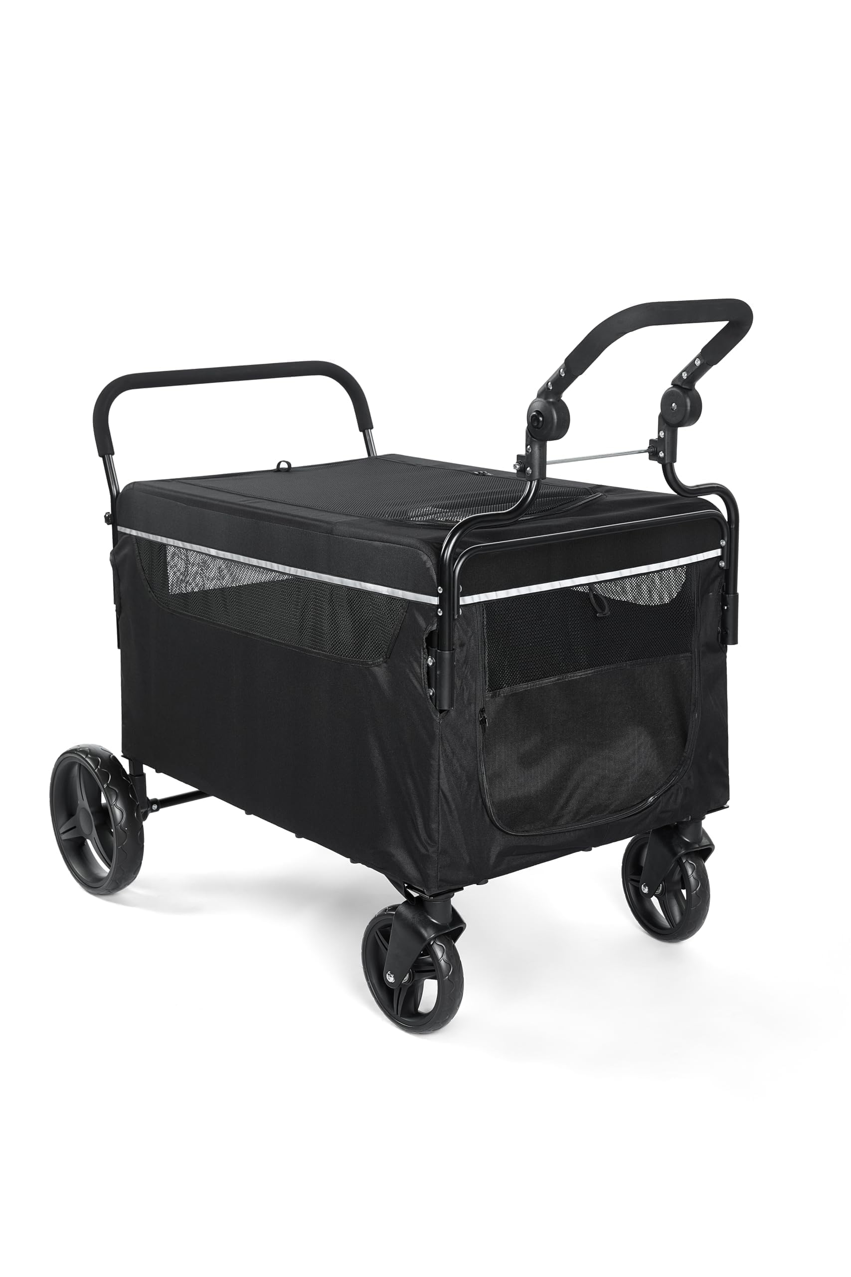 Remolque para perros plegable, carrito para perros de hasta 70 kg, freno de un paso, carro de empuje para mascotas con rampa, adecuado para camping y paseos al aire libre