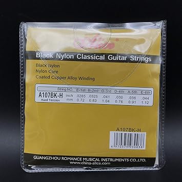 3 Sets Alice A107BK-H Black Nylon Gold Plated Coated Copper Alloy Winding Classical Guitar Strings Hard Tension (.0285 .0325 .041 .030 .036 .044)