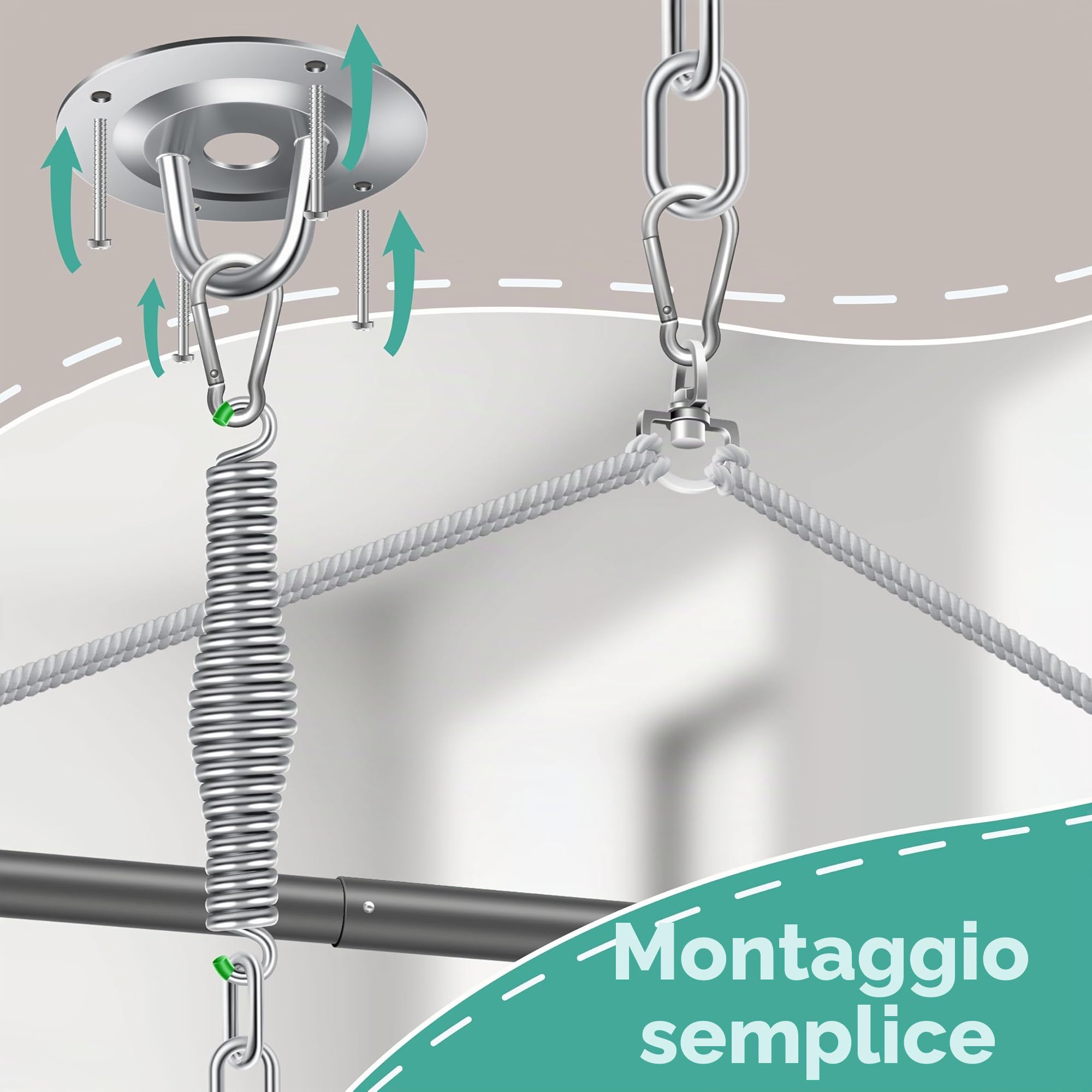 KESSER® Poltrona sospesa Haiti, portata 150 kg, girevole a 360°, altalena sospesa per interni ed esterni, resistente ai raggi UV e all'acqua, facile da pulire, include 2 cuscini, borsa per il