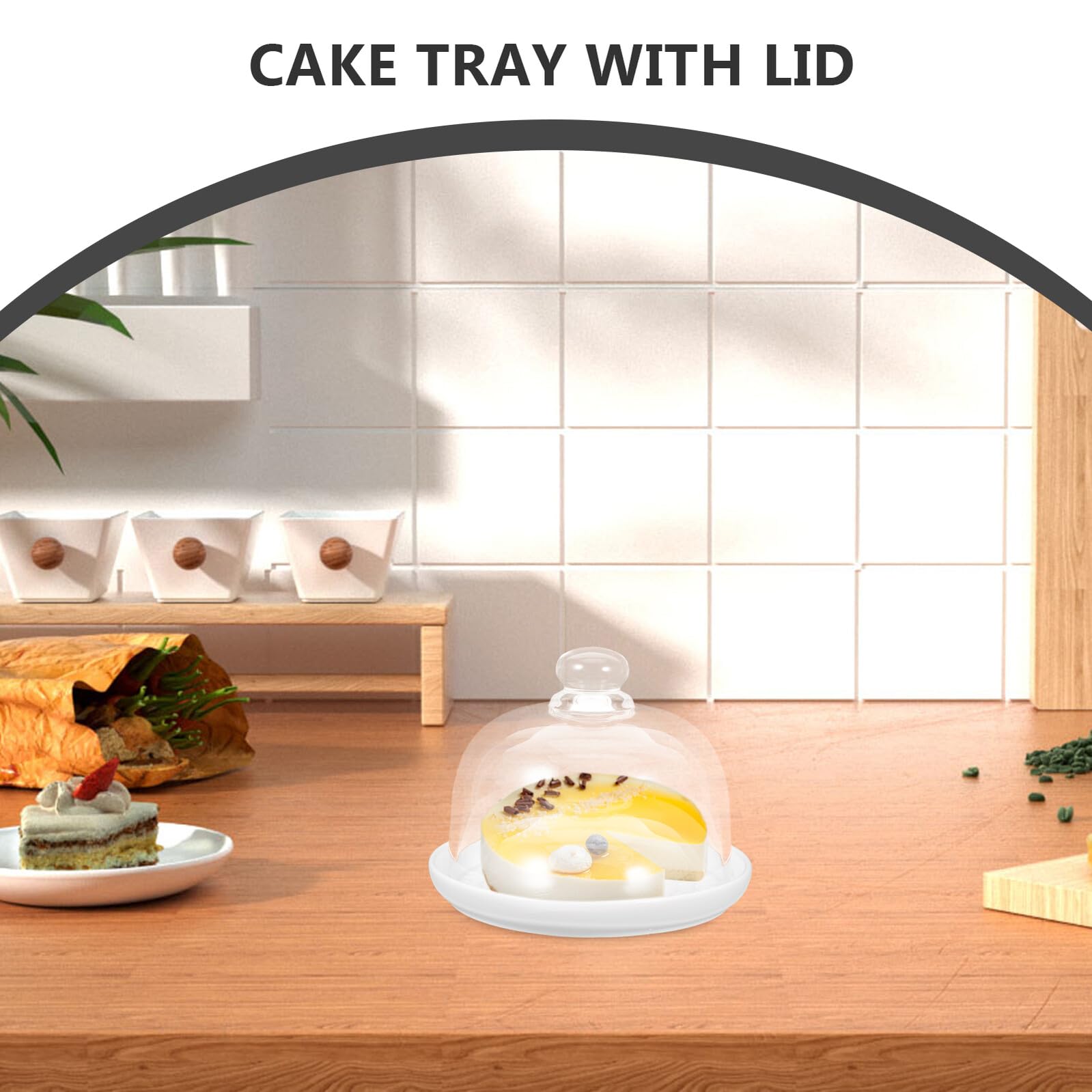 Plato de Cerámica para Tartas 1 Juego Blanco Circular con Tapa | Vidrio y Asa Plana, 1 Set, Mesa y Cocina, Protección de Alimentos y Cierre Ajustado