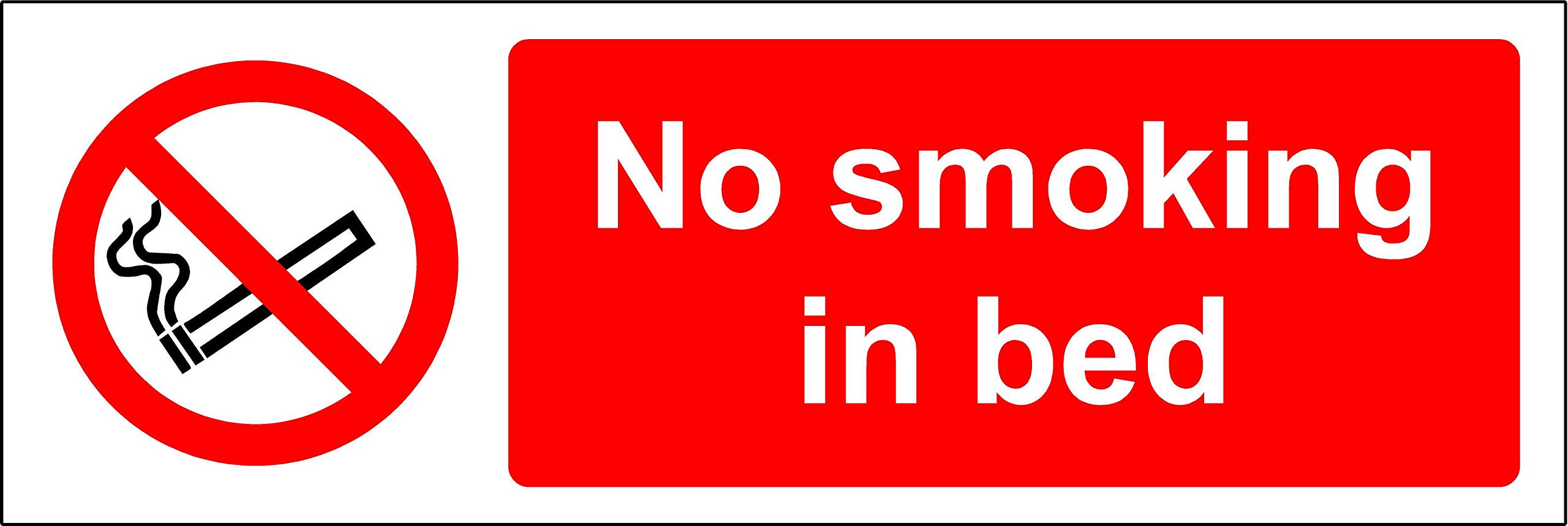 No smoking in bed sign - Self adhesive sticker 150mm x 50mm