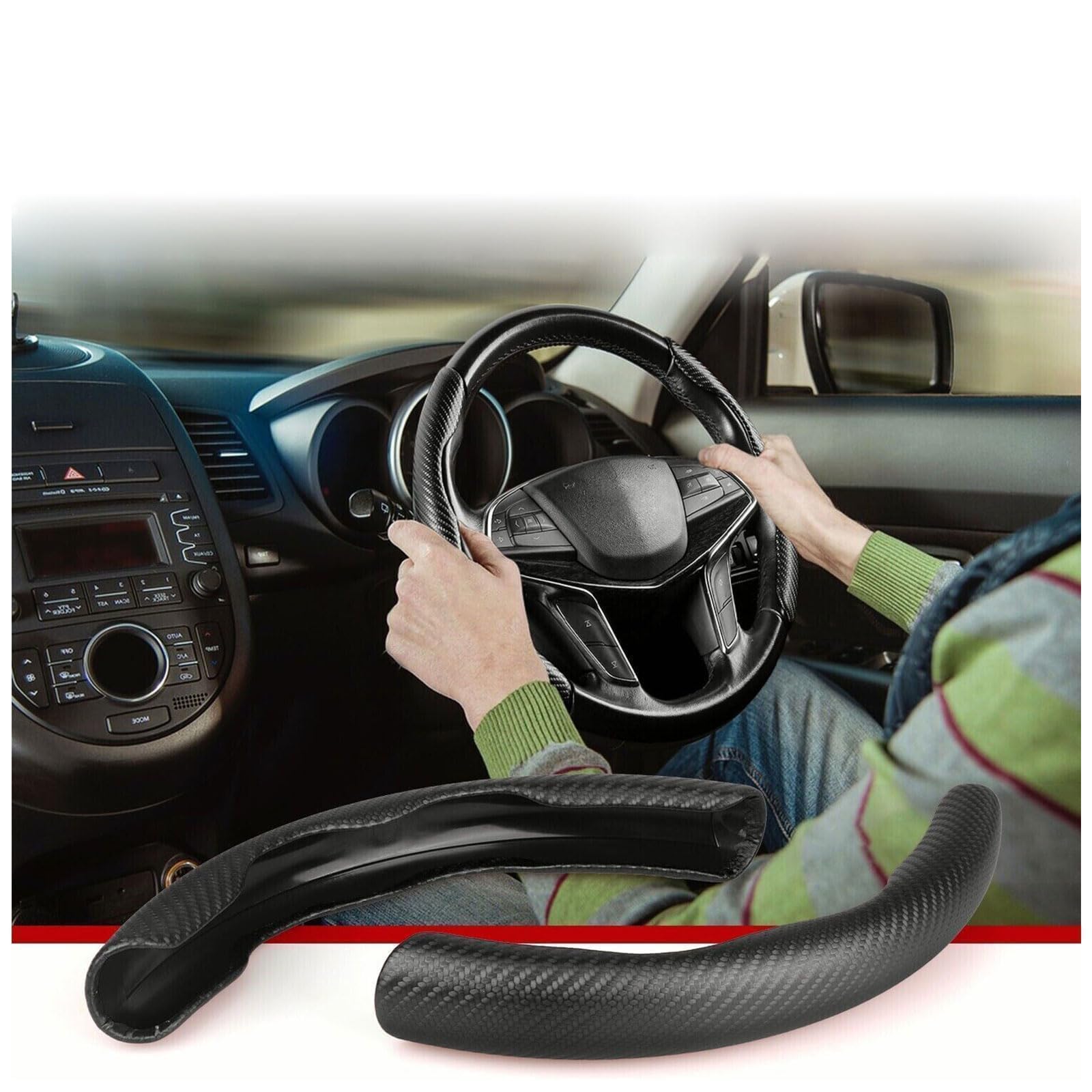 Coprivolante Auto,2 Pezzi Copri Volante Universale Auto,36-40cm Fibra Carbonio Antiscivolo Ultraleggero,Confortevole Coprivolante Segmentato Carbonio,per la Maggior parte delle Auto(Nero)