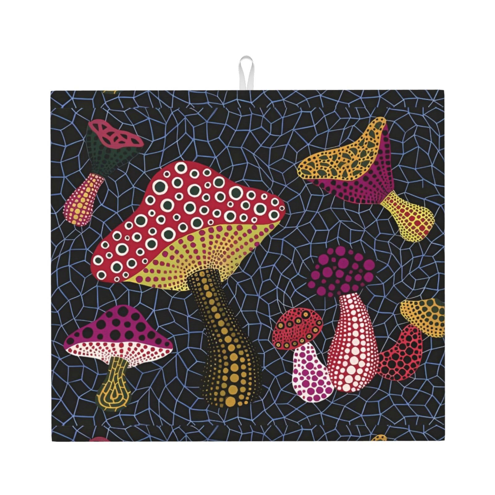 WHJSSF Mushroom Prints Kitchen Drying Mat – Absorbent Dish Throw for Countertops, Quick-Dry Non-Slip Layer with Stylish Prints, Ideal Housewarming Gift