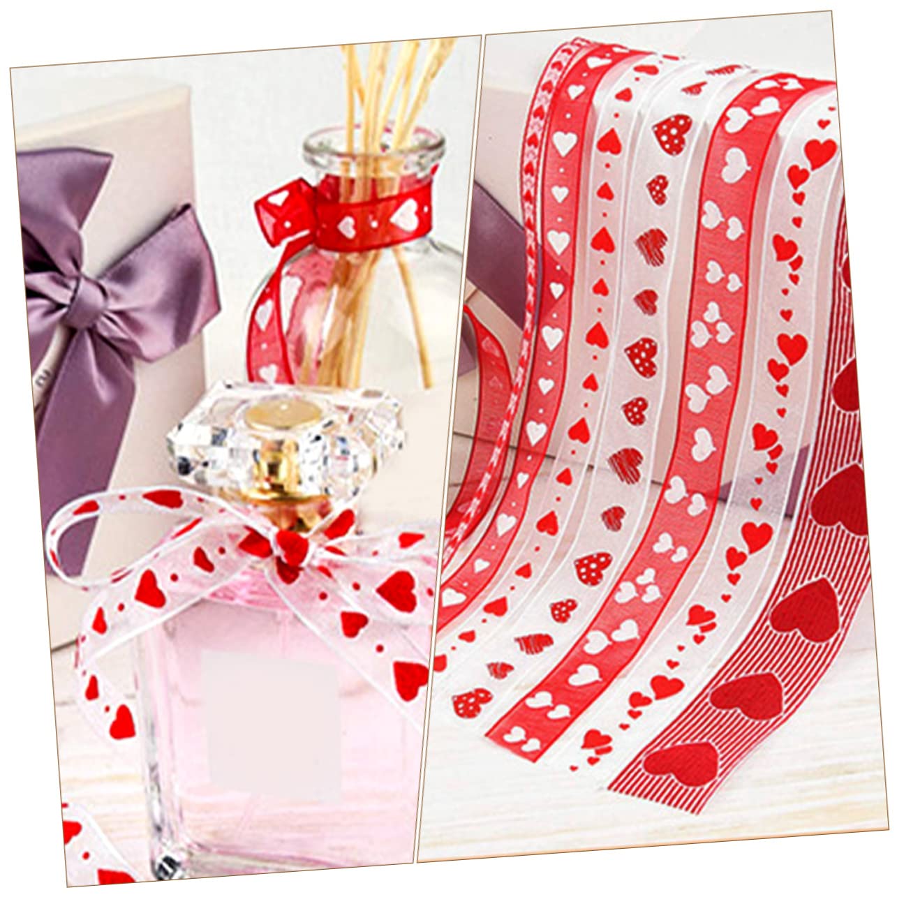 SHINEOFI 5 Sätze Schleifenband Selber Machen Valentinstag Verpackungsband Banddekor Liebe Stift Hochzeitsband Sackleinen Gold Aufkleber Herz Bögen Strasssteine Bänder Polyester 3 Rollen * 5