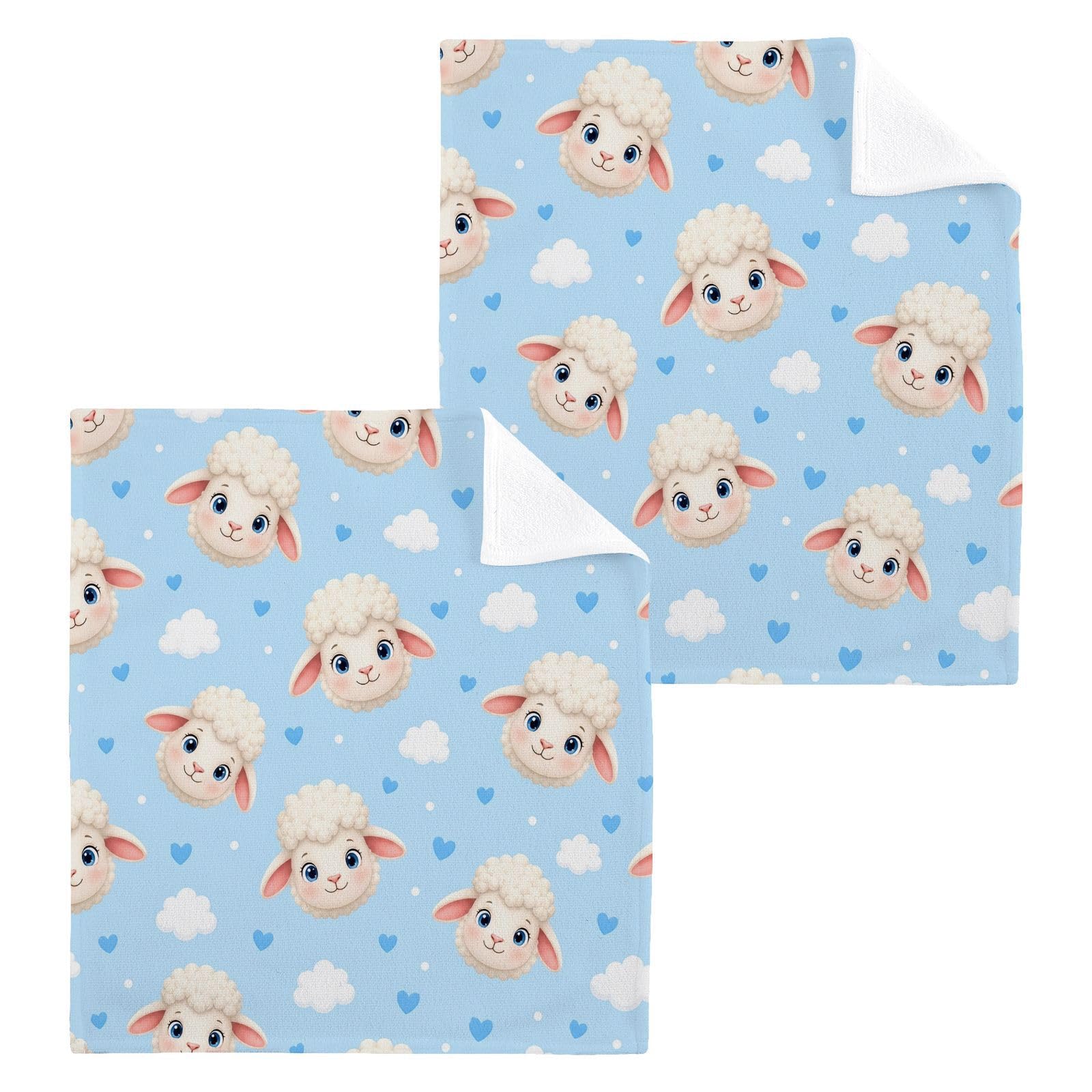 BOESI Cloud Sheep 12x12in Cotton Washcloth,Soft Absorbent Face Towel