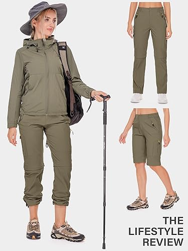 Miniatura 6 de Pantalones deportivos convertibles de senderismo para mujer, elásticos, de secado rápido, ligeros, con cremallera, pantalones para safari, viajes de