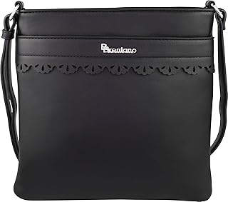 B BRENTANO Vegan Medium Crossbody Handbag Purse (Black - S)