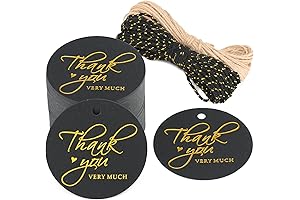 G2PLUS Black and Gold Gift Tags, 2'' Round Paper Thank You Tags...