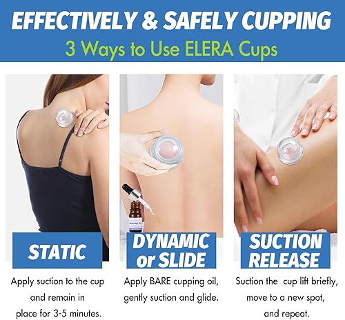 Miniatura 6 de ELERA Kit de ventosas para terapia de masaje juego de terapia de ventosas de silicona con 3 tazas de masaje (SML), ideal para celulitis, relajación