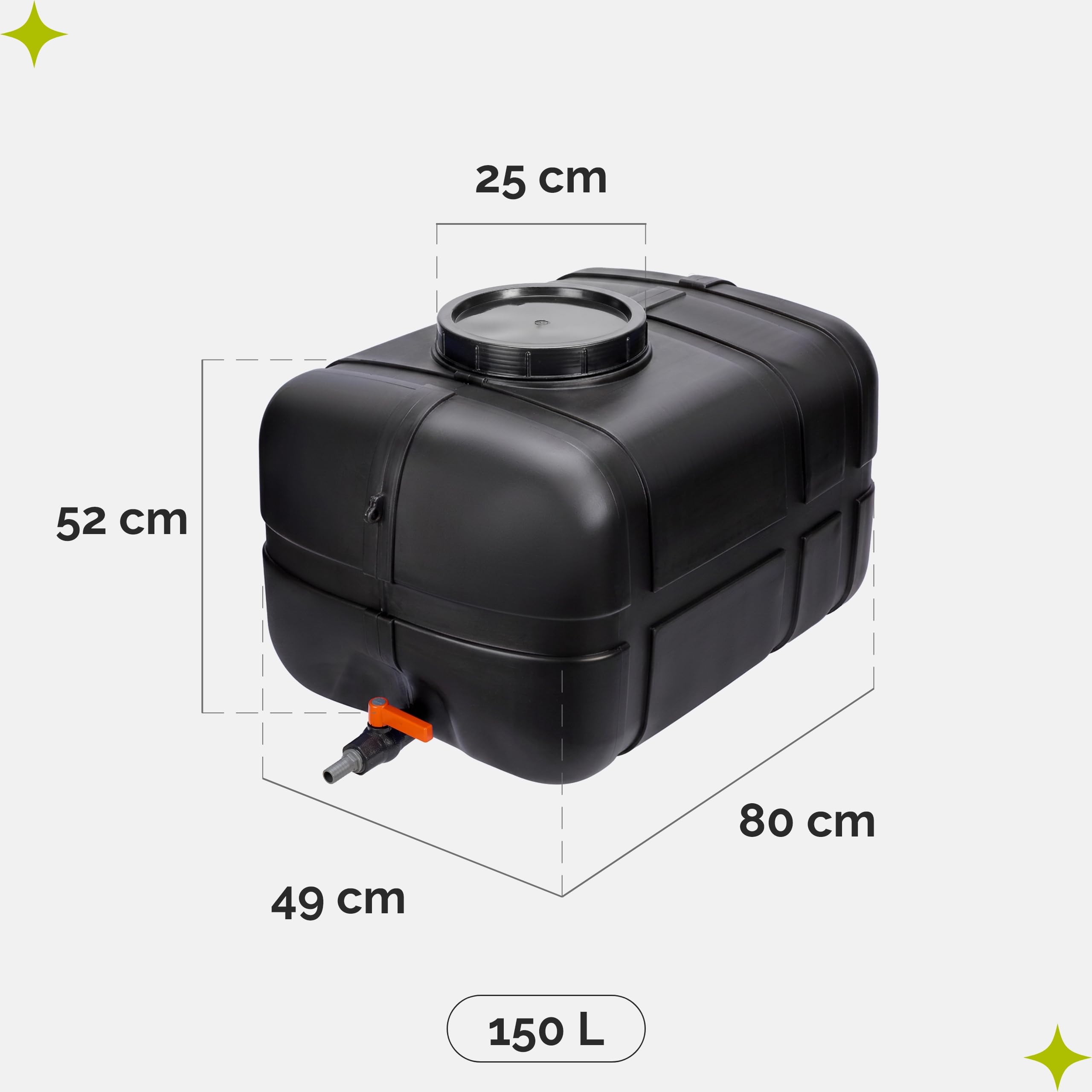 Garronda Wassertank 150 Liter Wasserbehälter mit Deckel Regenwassertank Großbehälter für Haushalt und Gewerbe GD-0098 (Schwarz)