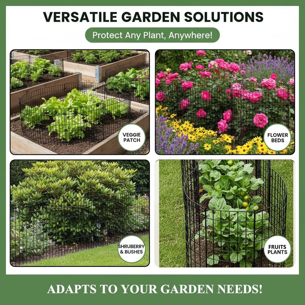 DAYUMKOU 5 Pack Plant Protector from Animals, 12" Dia×12" H Wire Plant Protectors, 15 Pcs Metal Mesh Chicken Wire Cloche to Keep Animals Out with Zip Ties & Stakes