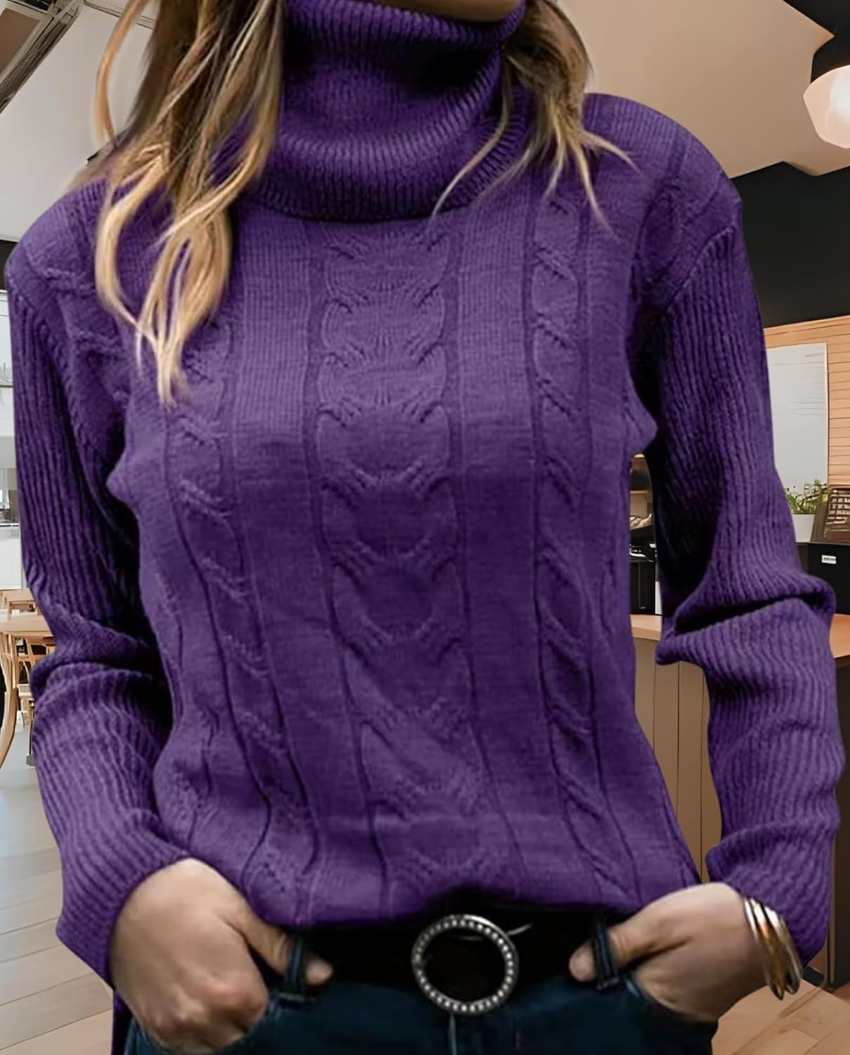 Women's Retro High Neck Pullover Sweater Long Sleeve Casual Warm Top for Vacation and Daily Wear - Image 2