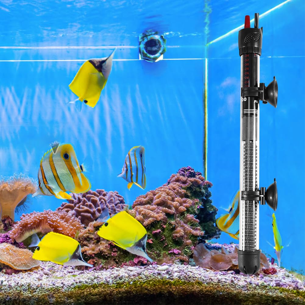 Chauffage d'aquarium 300W 300 L, Tige chauffante pour Aquarium à température réglable avec ventouses, Tige chauffante pour Aquarium avec 3 Autocollants thermomètre