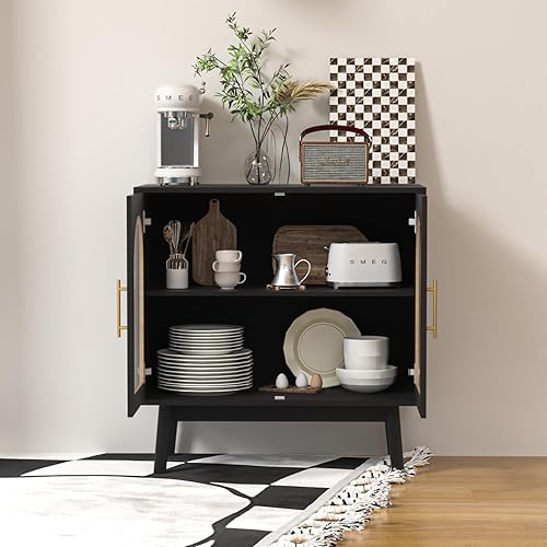 Miniatura 4 de SINROM Aparador de buffet, armario de almacenamiento de cocina Accent con puertas de cristal, moderna mesa consola soporte de TV con estantes