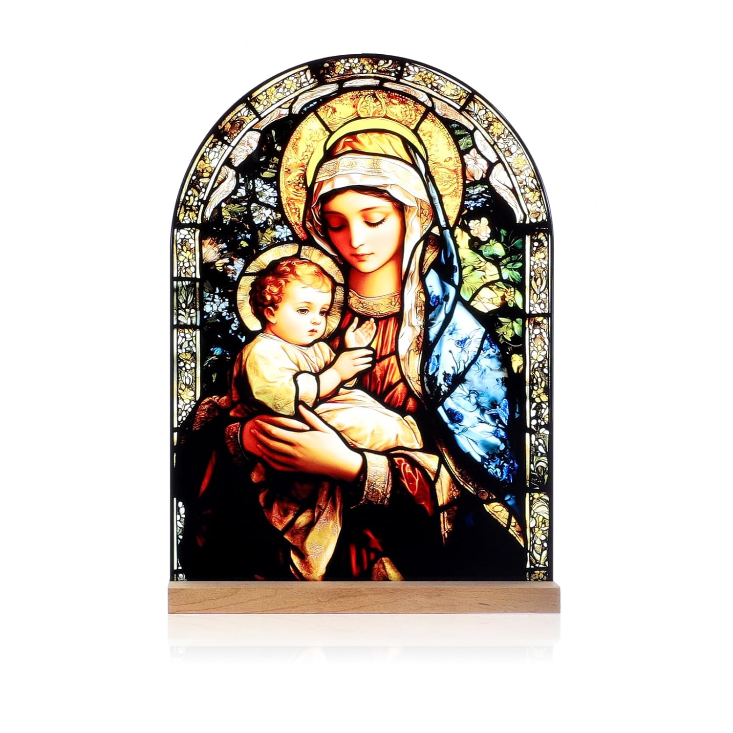 KOMI Madonna and Child Icon Virgin Mary Christ Jesus Catholic Ornament Statue Tabletop Decor Acrylic Standing Home Altar