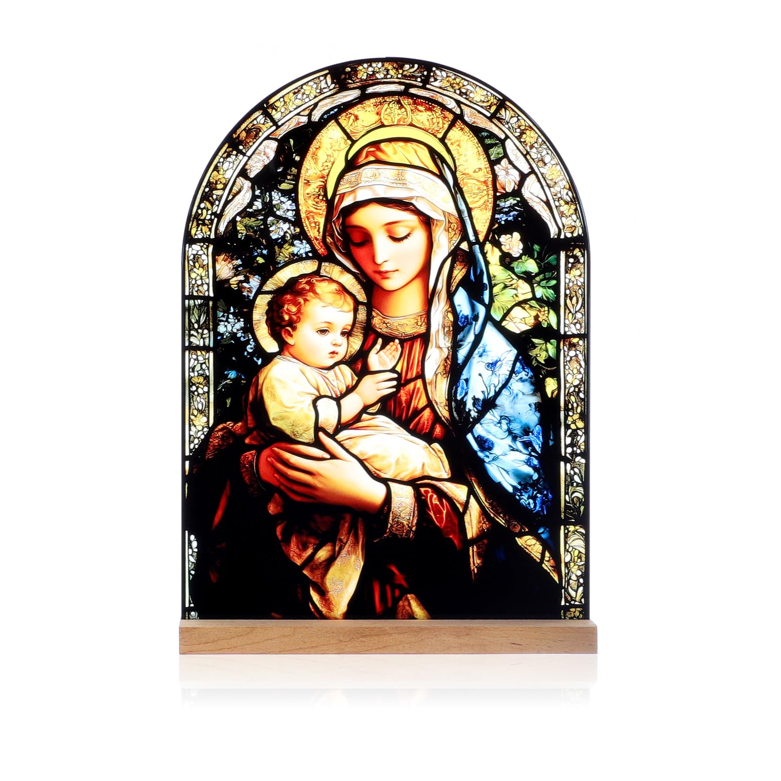 KOMI Madonna and Child Icon Virgin Mary Christ Jesus Catholic Ornament Statue Tabletop Decor Acrylic Standing Home Altar Decor Christian Gifts