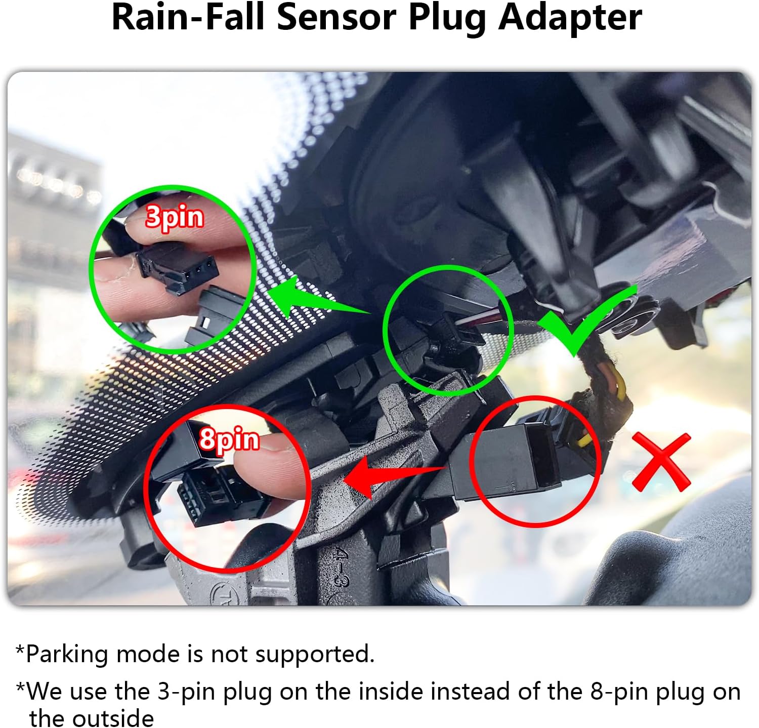 Dash Cam Power Adapter for Audi Porsche Volkswagen with Black 3-Pin Rain Sensor – Hidden Cable Kit for GPS Radar Mirror Camera, Plug & Play Fits All Models with Black 3-Pin Rain Sensor Port