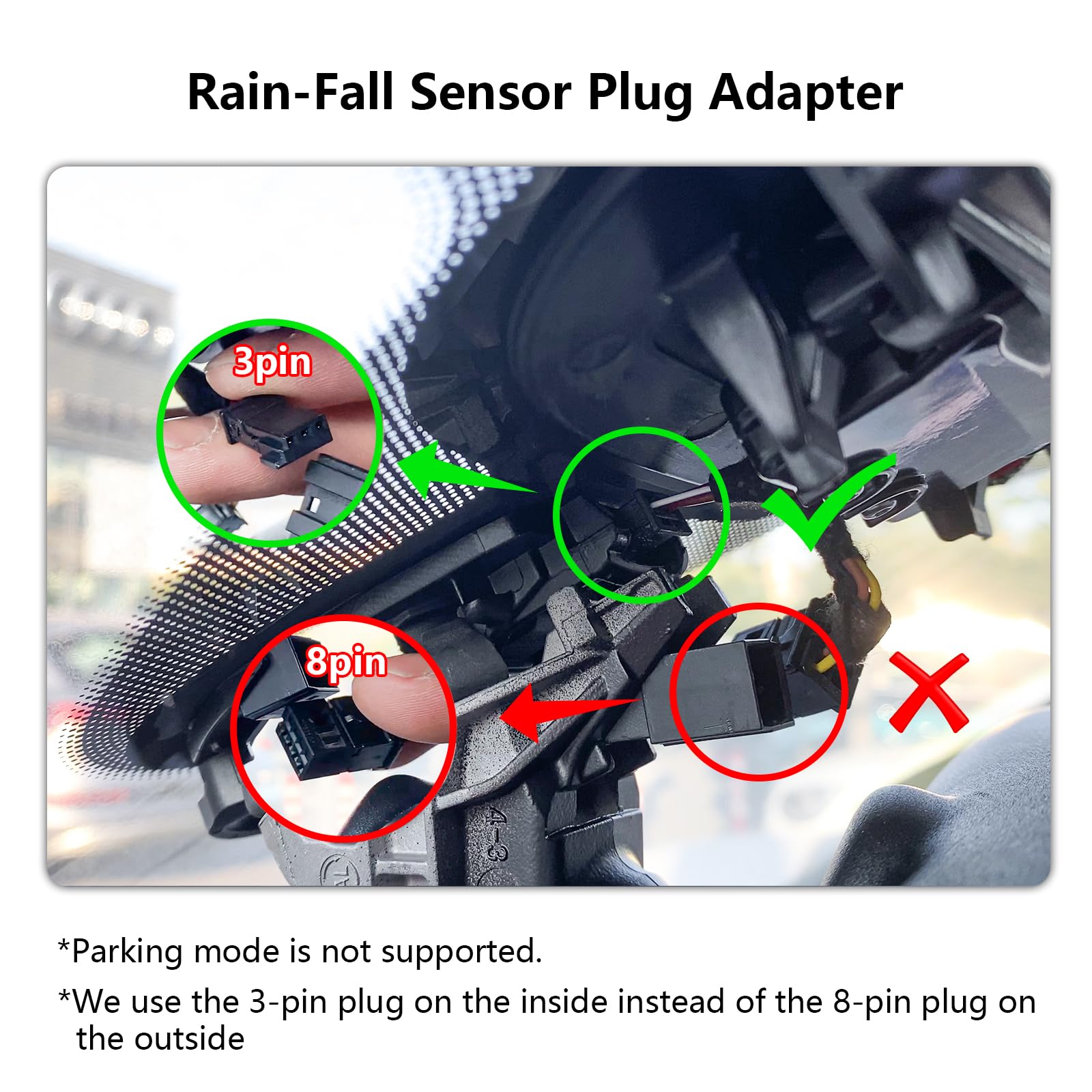 Dash Cam Power Adapter for Audi Porsche Volkswagen with Black 3-Pin Rain Sensor – Hidden Cable Kit for GPS Radar Mirror Camera, Plug & Play Fits All Models with Black 3-Pin Rain Sensor Port