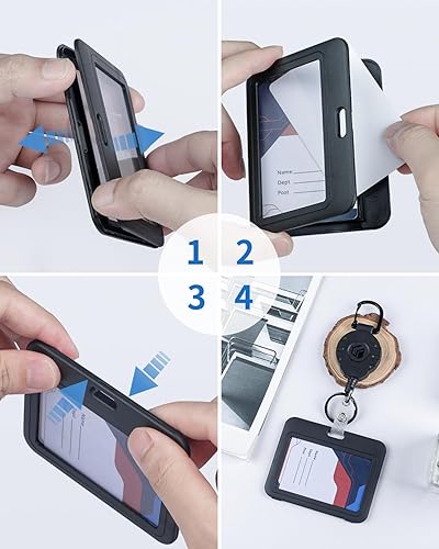 Miniatura 5 de Uniclife Paquete de 3 portatarjetas de identificación con ventanas de doble cara, funda de plástico duro horizontal, bolsa protectora de tarjetas