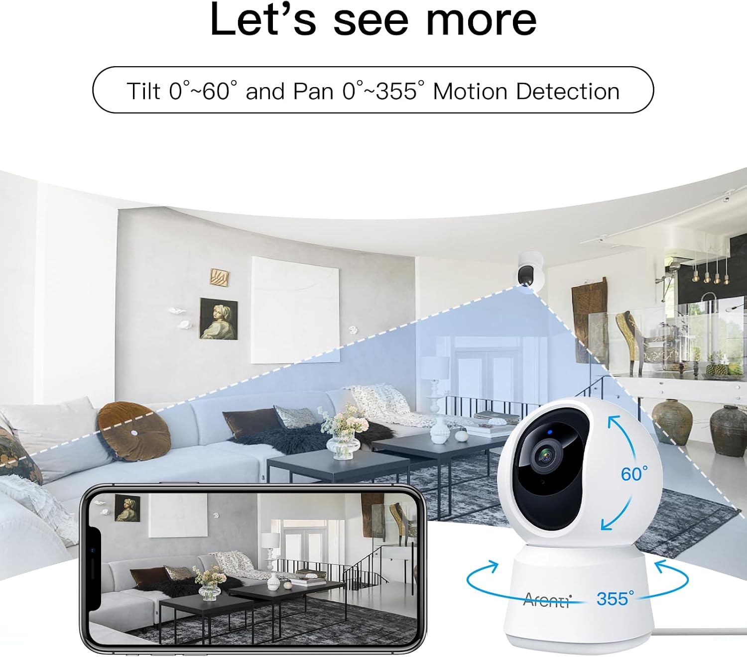 LAXIHUB for Arenti Pet Dog Camera, 2K Indoor Security Camera, Pan/Tilt 2.4GHz WiFi Camera with Super IR Night Vision, Motion Detection & 2-Way Audio, Compatible with Alexa & Google Assistant