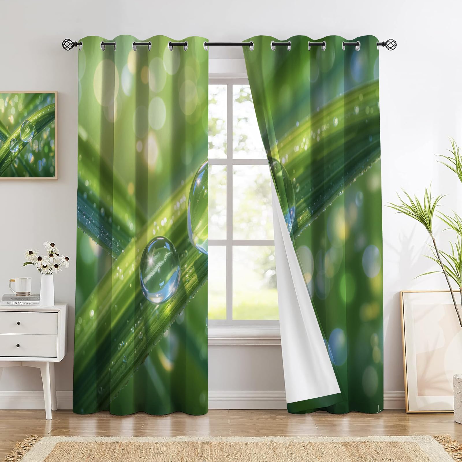 Rideau occultant salon motif feuilles vertes pour une ambiance naturelle et tamisée