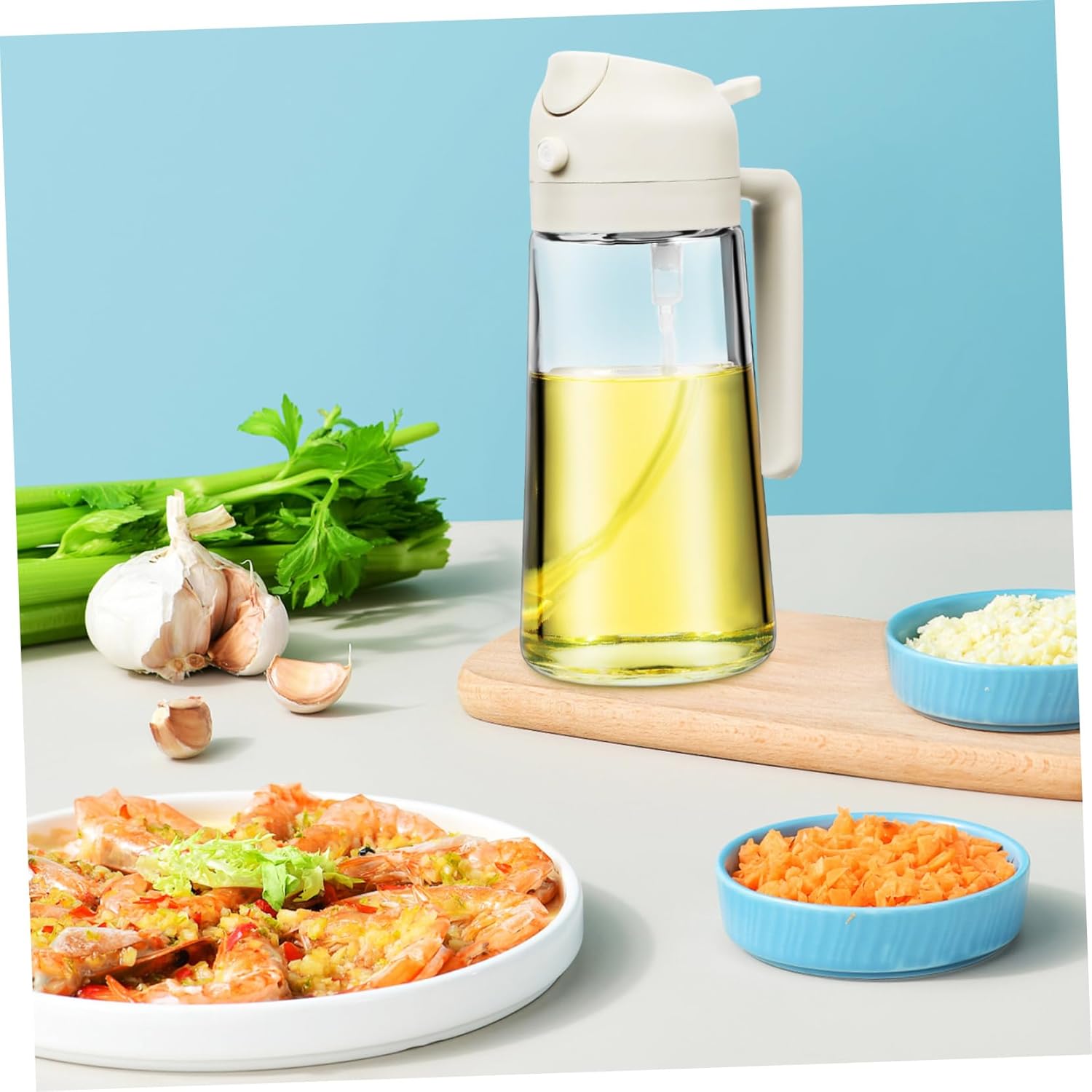 Olive Oil Dispenser Spray Function Glass Bottle for Precise Misting and Pouring Capacity for Cooking Salads and Marinades