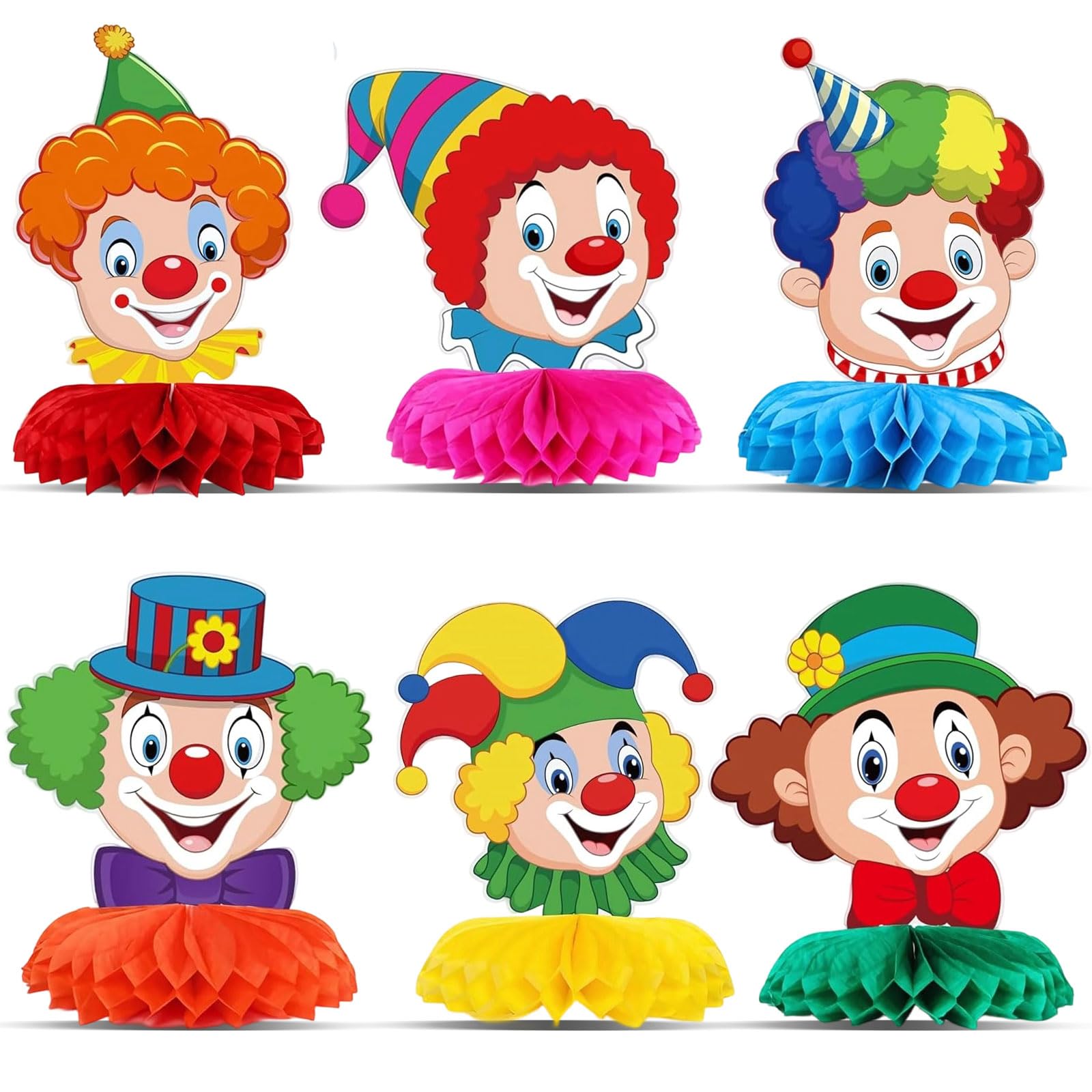 Décoration de Carnaval de Clown, 9 Pièces Décorations de Table Clown, Décoration de Table en Nid D'abeille 3D, Décoration Clownesque Alvéolaire Cirque Animal, pour Carnaval, Anniversaire (6Pcs)