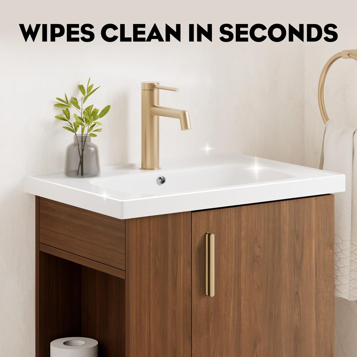phiestina Walnut 20 Inch Freestanding Small Bathroom Vanity, Pre-Assembled Bathroom Cabinet with Ceramic Sink, Soft-Close Door, Left Side Storage, No Faucet,BV05-20-walnut