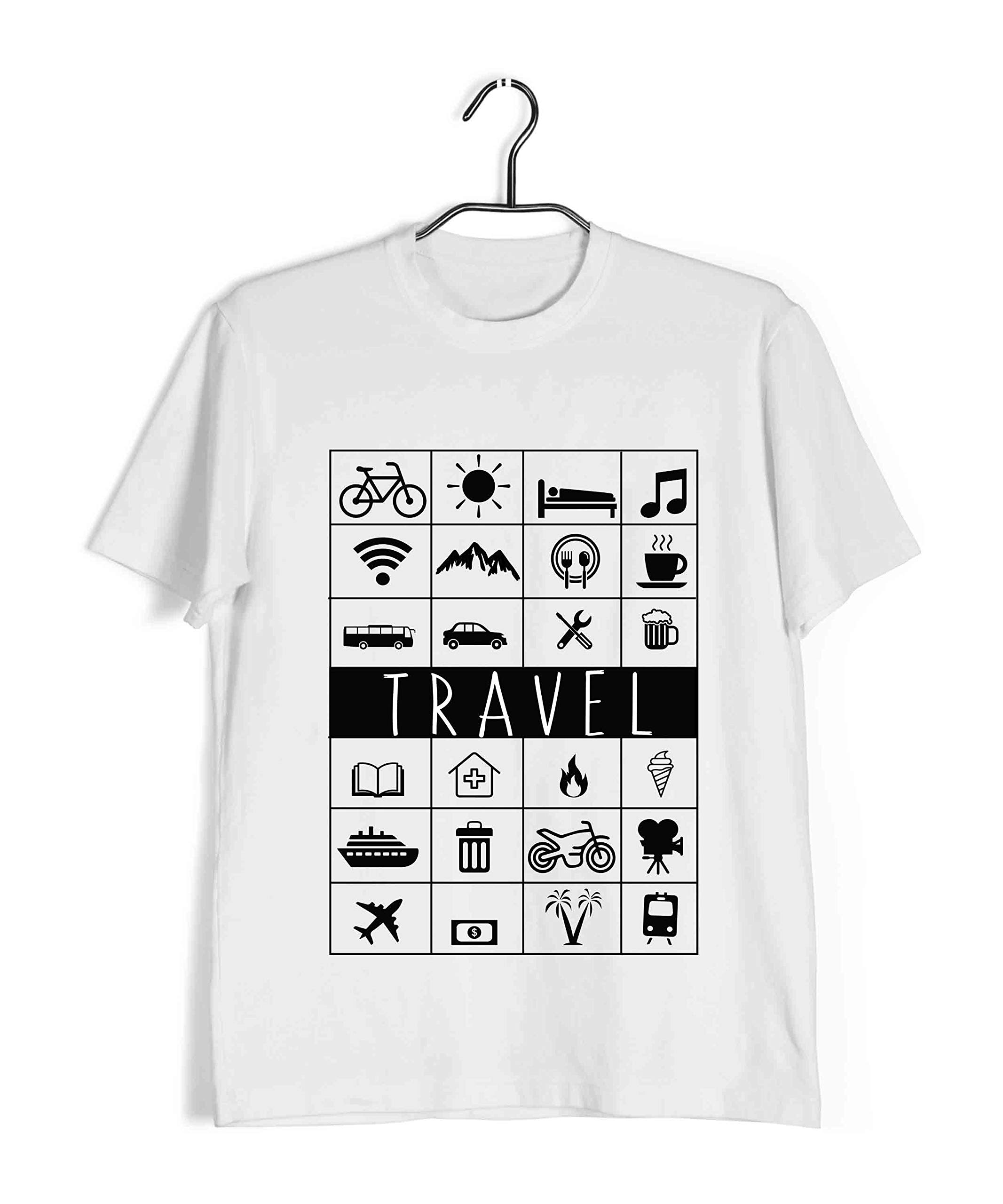 AaramkhorTravel Round Neck Half Sleeve T-Shirt for Men | Travel Icons | Travel