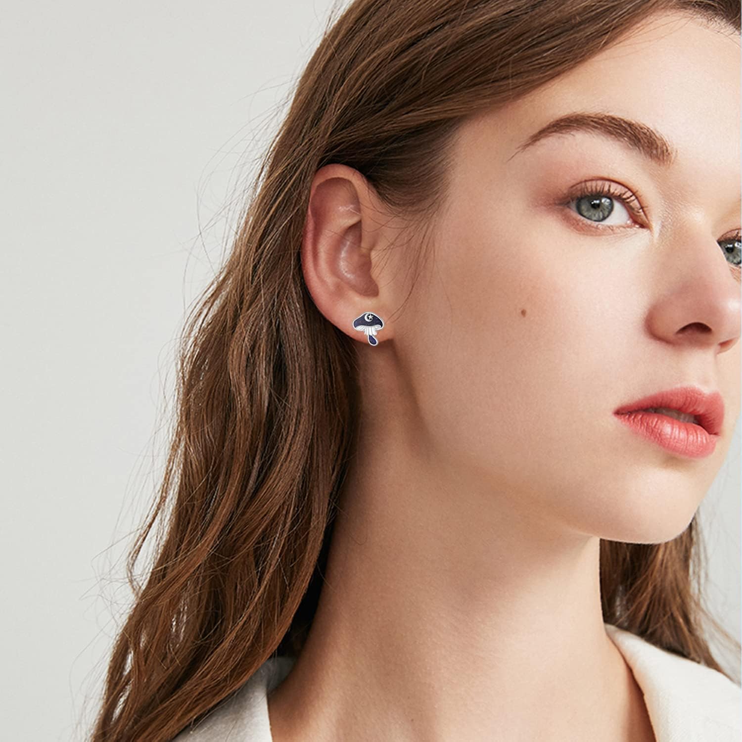 Mushroom Stud Earrings for Women,925 Sterling Silver Cute Crescent Moon Mushroom Earrings,Hypoallergenic Earrings Anniversary Birthday Jewelry Gift for Mom Wife - Image 6