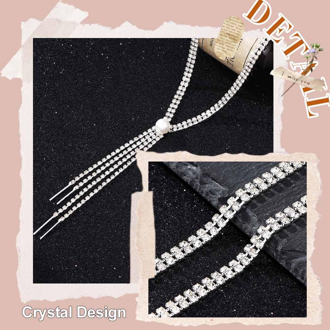 GRAEEN Silver Rhinestone Y Necklace Chain Bling Long Necklaces Jewelry for Women - Image 9